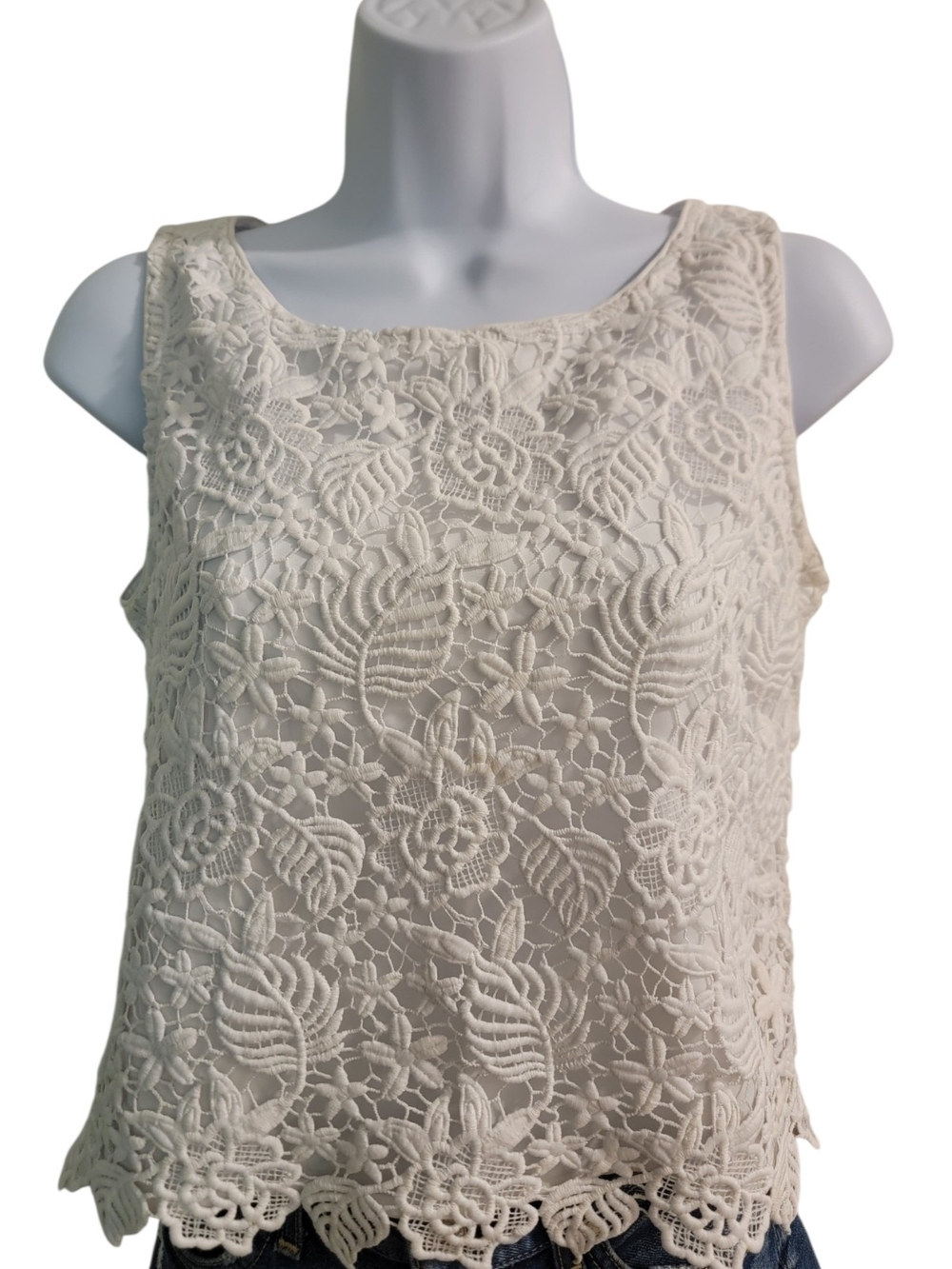 Banana Republic White Lace Crochet Tank Top XS Boho Coquette Cottagecore